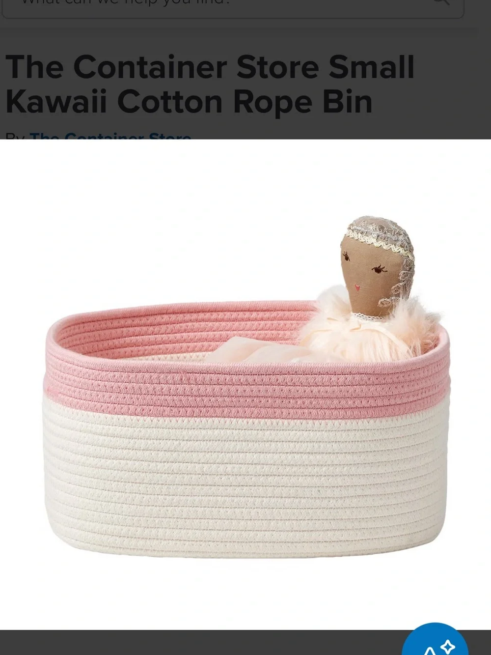 The Container Store Small Kawaii Cotton Rope Bin with Handles Pink Cream